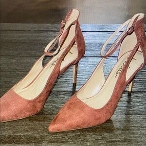 Lulus Deacon Rusty Rose Faux Suede Pointed-Toe Ankle Strap Heels